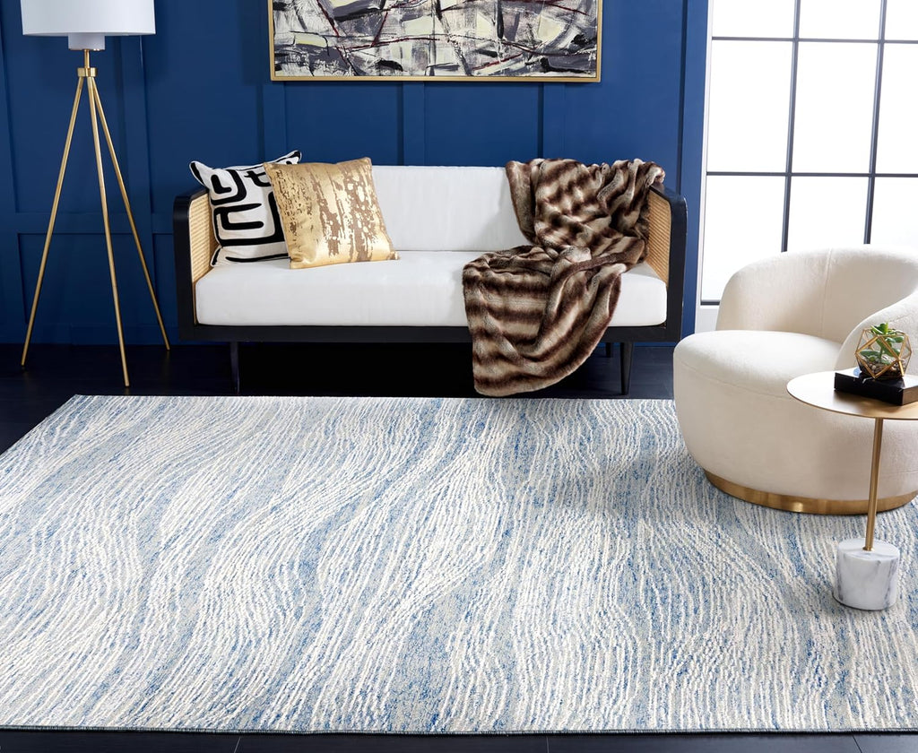 Metro Area Rug - 9' x 12', Blue & Ivory, Handmade Modern Wool