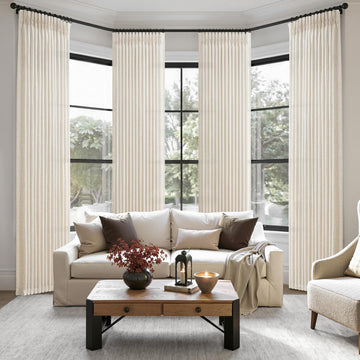 Pinch Pleated Linen Viral Curtains 4 Panels Set for Living Room, Birch Memory Trained Pleat Light