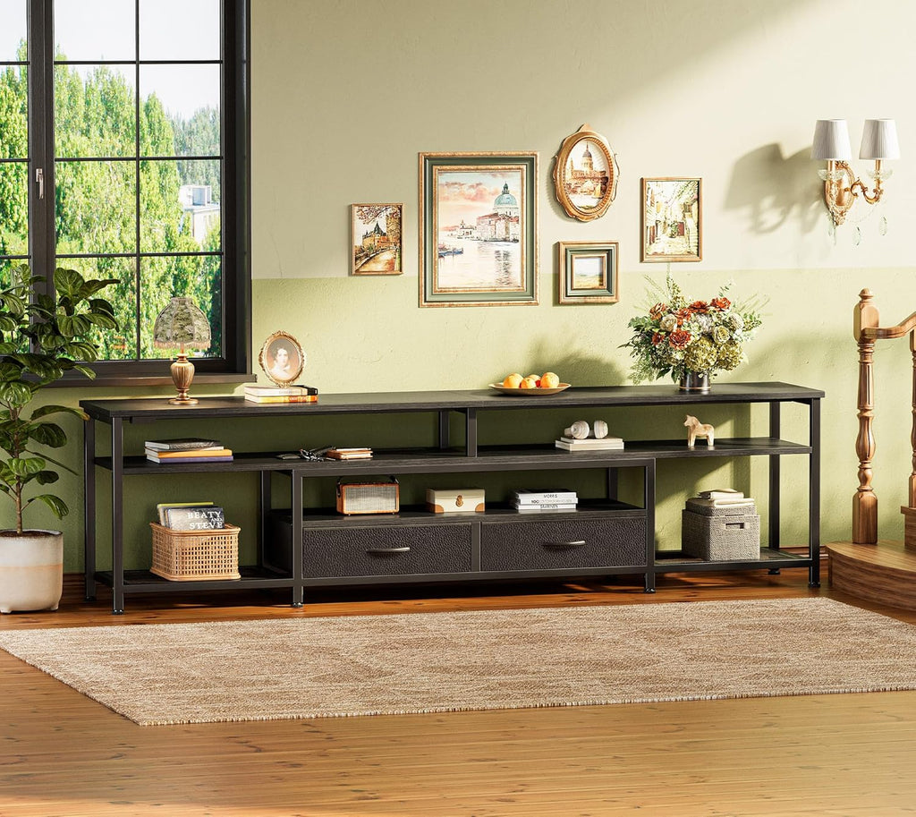 TV Stand for 75 80 Inch TV, Entertainment Center with Power Outlets and LED Lights, 70.9 Inch TV Console for Living