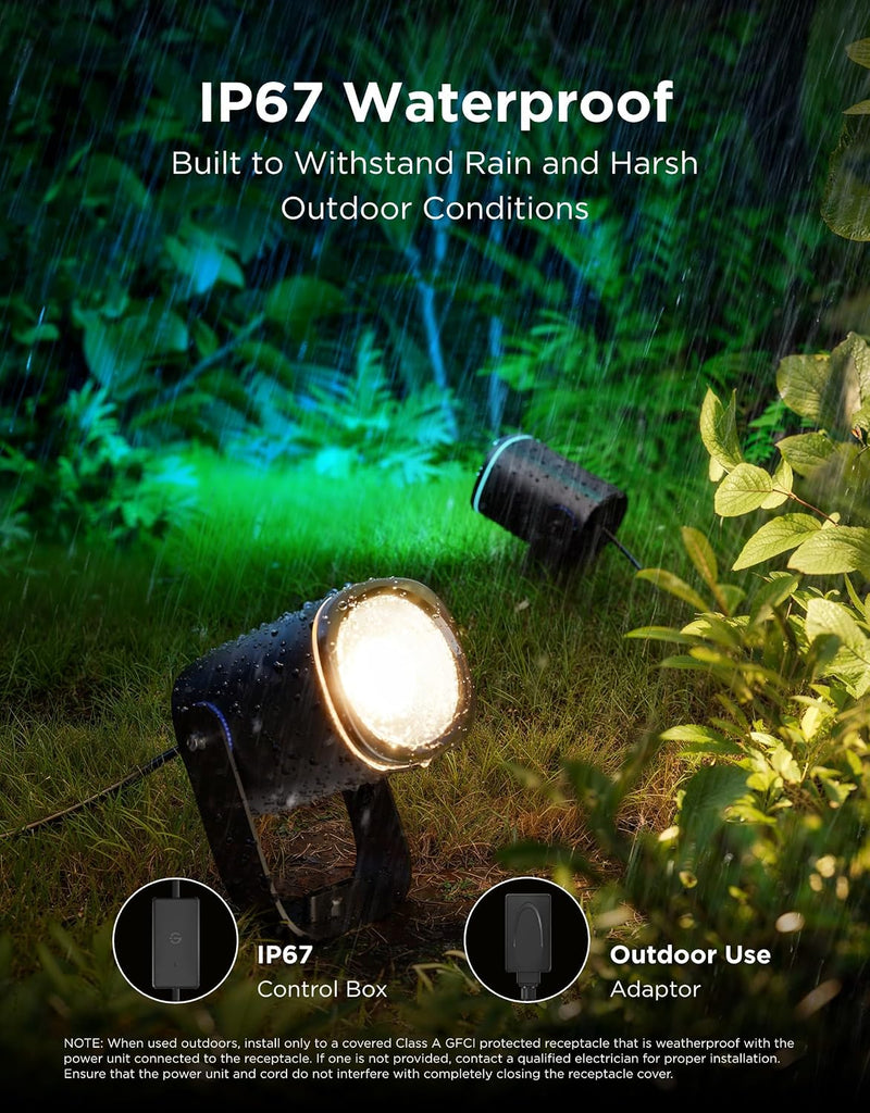 Outdoor Spot Lights 2, IP67 Waterproof Spotlights, RGBWIC, 4 Pack | Landscape Lights Work with Matter, Alexa, and