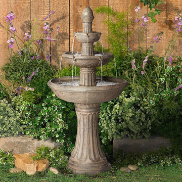 Farron 46" High Large Italian Outdoor Decor Gray Faux Stone Floor Fountain with Light LED Waterfall 3-Tier Standing