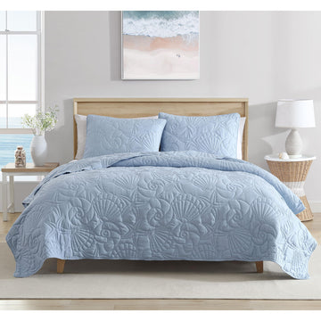 Outlined Shell 2-Piece Quilt Set, Blue