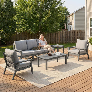 7 Piece Patio Furniture Set,Modular Outdoor sectional Furniture Grey | HDPE deaper seat Weather Resistant Low