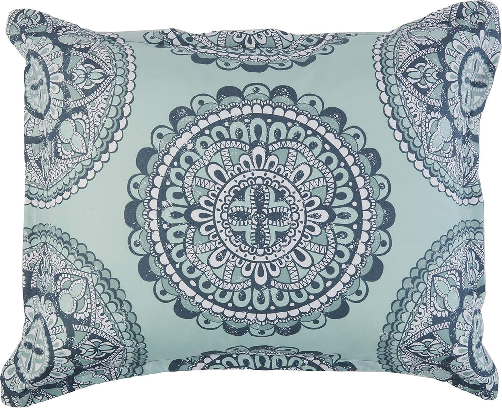 10-Piece Bed-in-a-Bag Comforter Set, Soft, Lightweight Microfiber, Full/Queen, Sea Foam Medallion