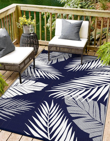 Outdoor Rug, Waterproof Plastic Rugs, 9'x12' Blue White