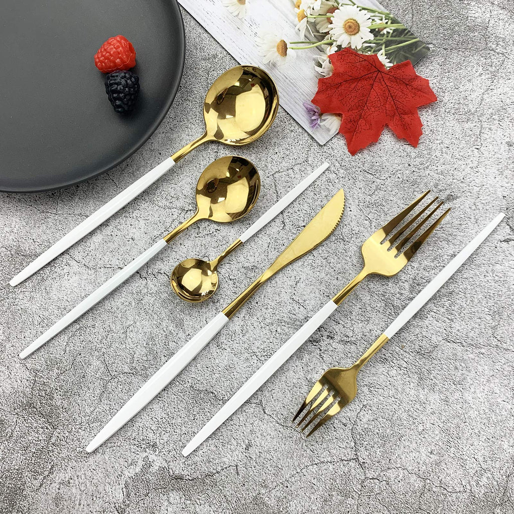 18/10 Silver Silverware Set Stainless Steel Flatware Utensils Set Gold Cutlery Set| 24-Piece Modern Cubiertos