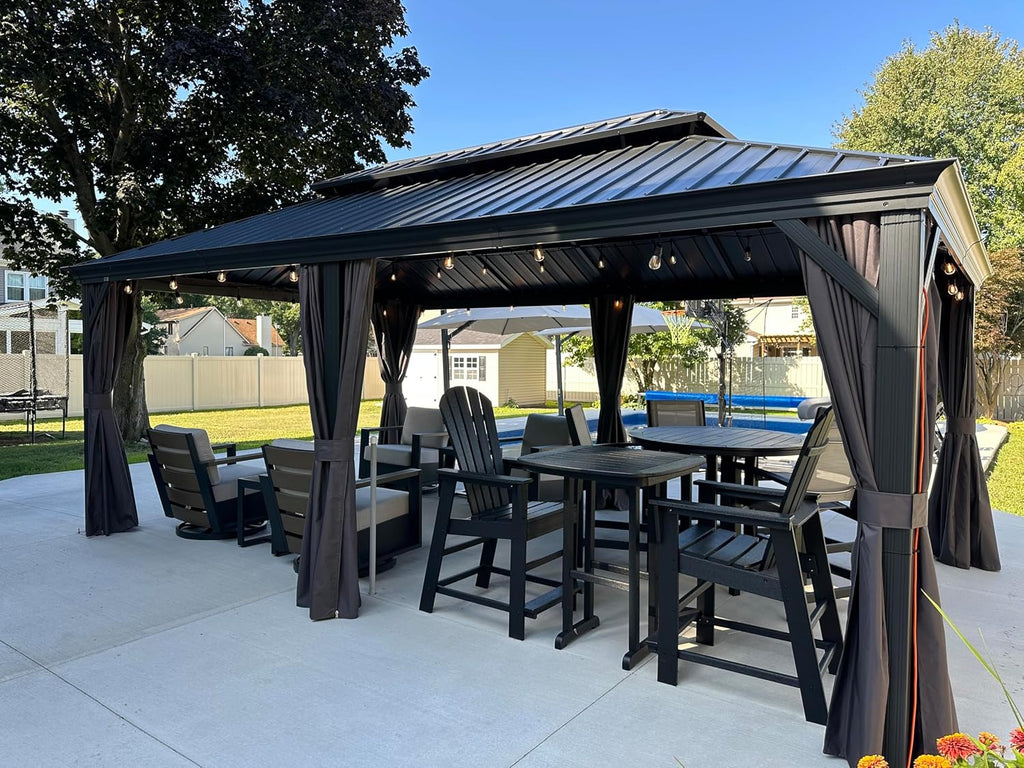 12' X 20' Permanent Hardtop Gazebo Aluminum Gazebo with Galvanized Steel Double Roof and Garden