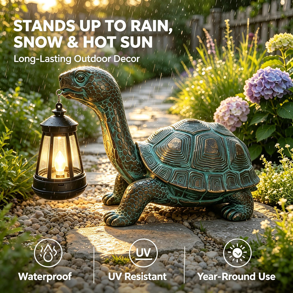 Solar Turtle Garden Statue with Hanging Solar Lantern