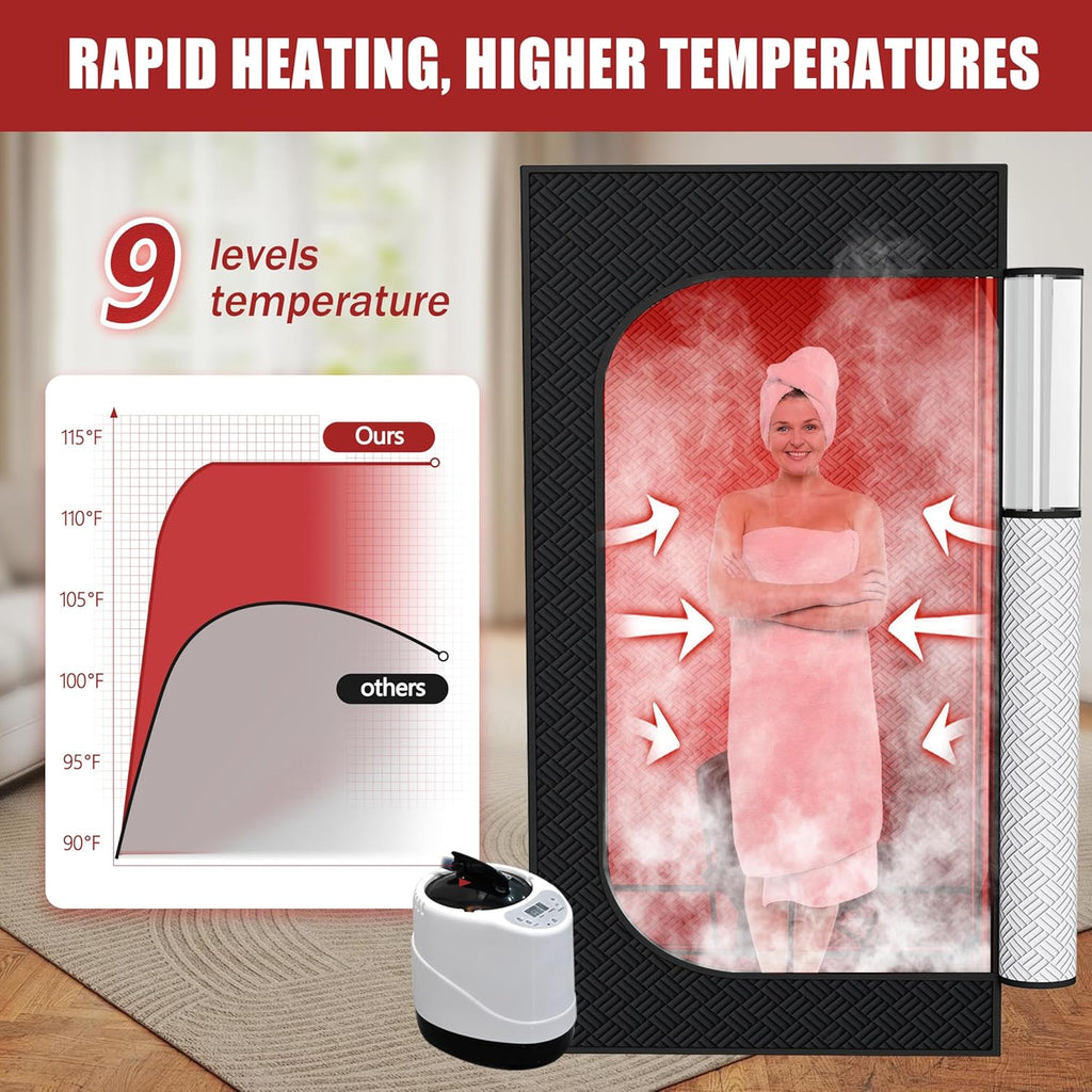 Sauna Box, Portable Steam Sauna for Home with 1000W 3L Steamer, 9-Level Temperature Control & Remote