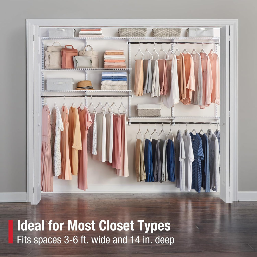 Configurations Deluxe Custom Closet Kit 4-8Ft. Adjustable Metal Wire Shelving White Finish Expandable Organization