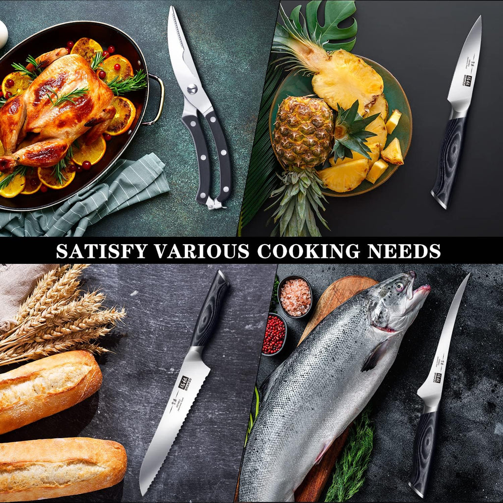 Knife Sets with Block, Knife Block Set, Japanese Super Steel Kitchen Knife Sets with Removable Block & K133 Ergonomic