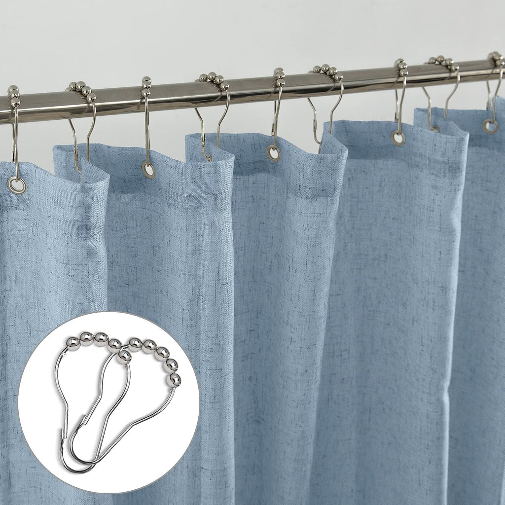 Light Blue Shower Curtain Liner Linen Fabric Waterproof Washable Pretty Boho Vintage Shower Curtains Decor with