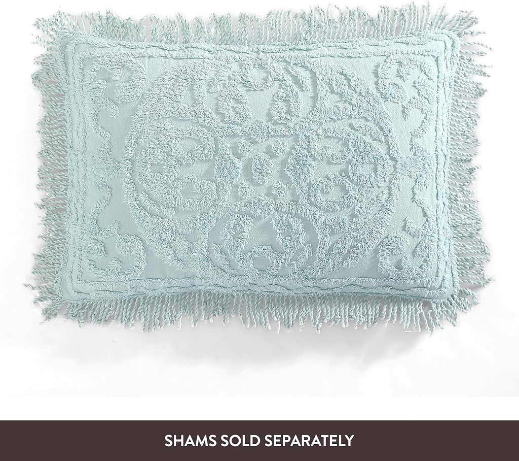 Medallion Queen Cotton Chenille Bedspread, Blue