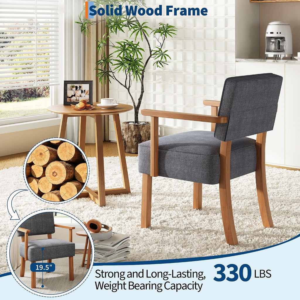 Mid-Century Modern Accent Chair with Soild Wood Frame,Vertical Striped Linen Upholstered Living Room Chair, Reading