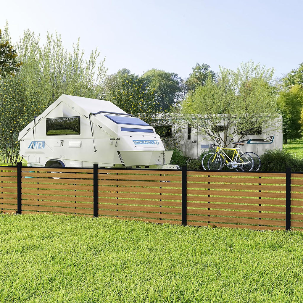 Outdoor Privacy Fence WPC, AC Unit Air Conditioner Screen 3.8 FT(H) x 6 FT(W) Trash Can with Aluminum Alloy Post