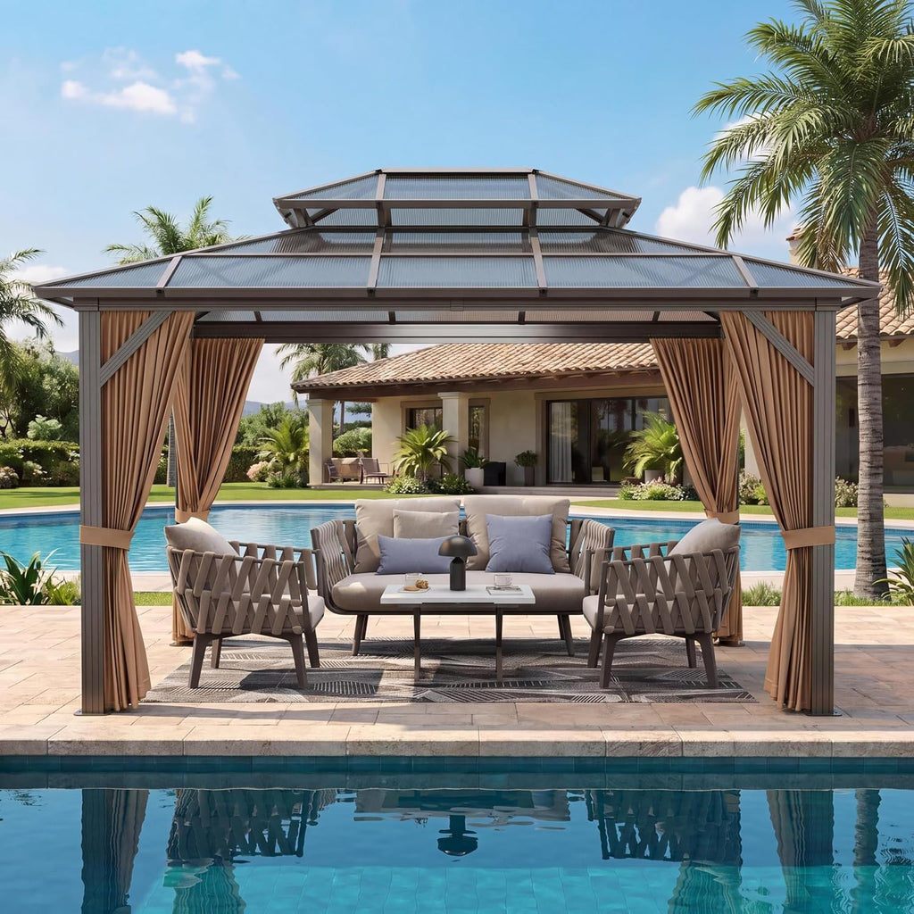 10'x12' Hardtop Gazebo, Outdoor Polycarbonate Double Roof Canopy