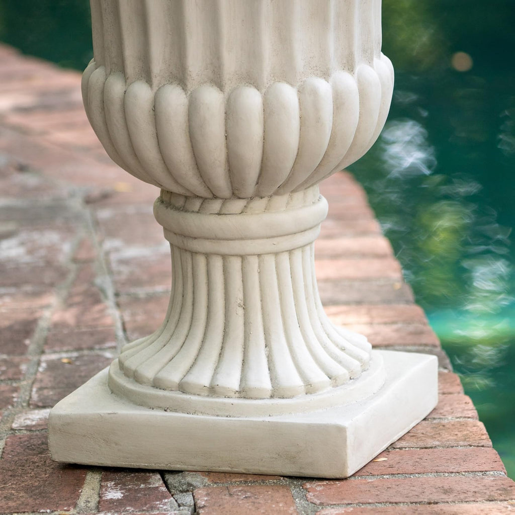 Italian Urn Planter - Antique White MGO Weather-Resistant - Large Classic Urn for Indoor Outdoor Garden, Patio or