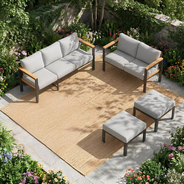 4 Piece Outdoor Patio Furniture Set, 7 Seat Oversized Outdoor Sectional Sofa with Washable Thick Cushions, Patio