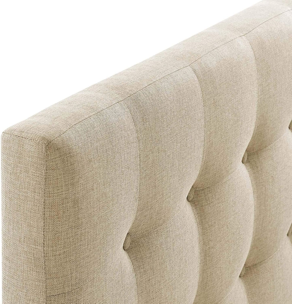 Tufted Button Linen Fabric Upholstered Queen Headboard in Beige