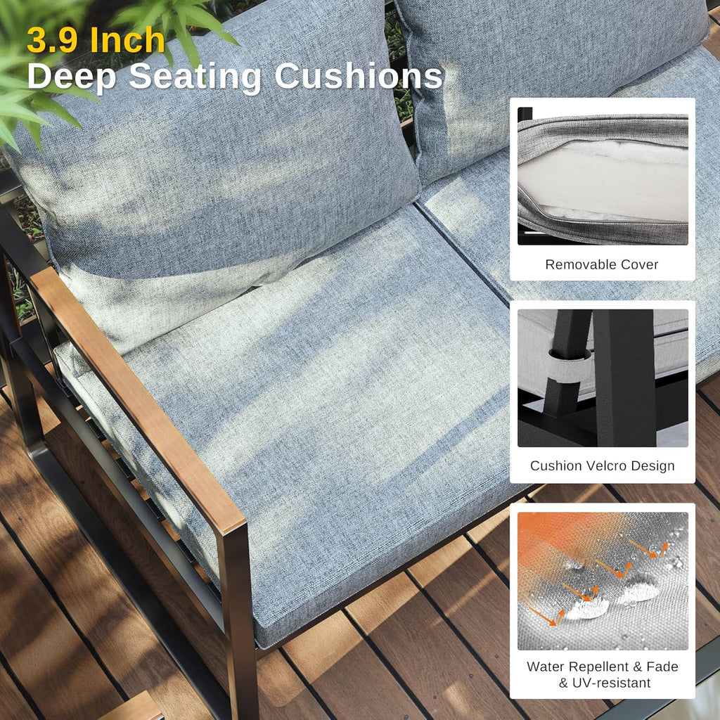 Courtyard Patio Furniture Set, 4-Piece Outdoor Patio Set with Sofa, Removable & Washable Deep Seating Cushion
