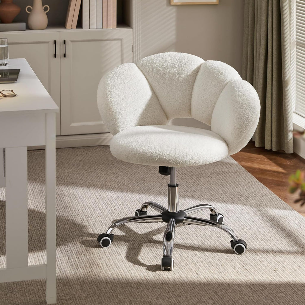 Upholstered Desk Chair Cloud-Shaped Vanity Chair Adjustable Home Office Computer with Rolling Wheels for