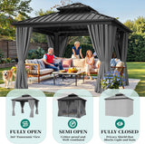 10X10FT Gazebo Patios Hard Top Outdoor Double Roof Canopy Aluminum Frame Garden Gazebo with Curtains Netting for