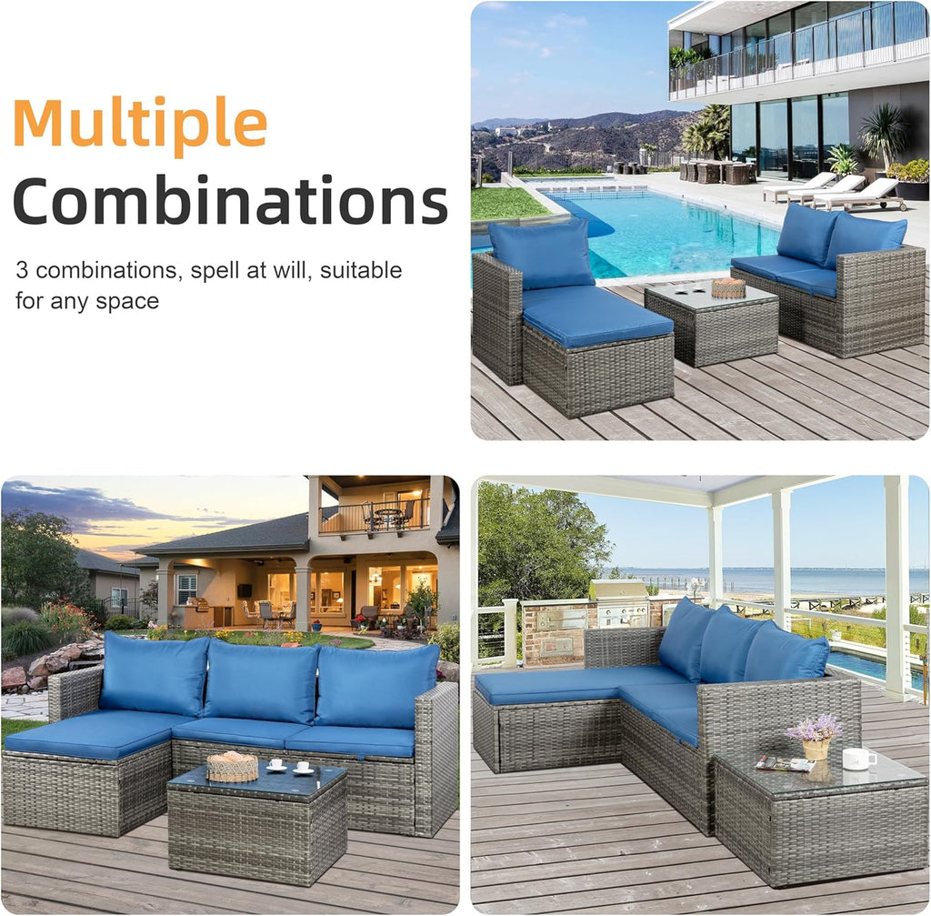 Outdoor Patio Furniture Sets, Small Outdoor Sofa Patio Sectional Sets 3-Piece All Weather Wicker Rattan Seating Sofas