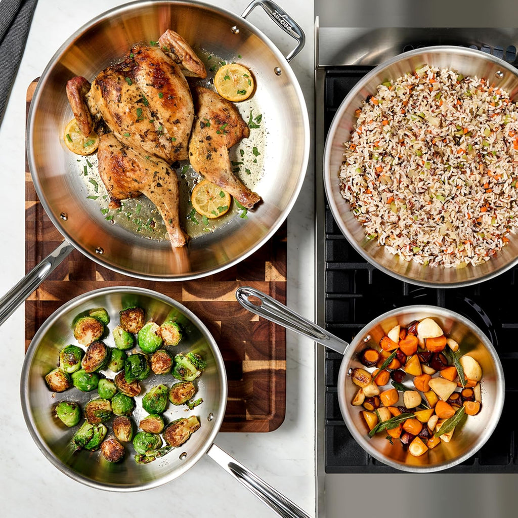D3 Stainless Steel 10 and 12 inch Frying Pans Set - the USA- The Original Bonded Professional Cookware- Oven Safe &