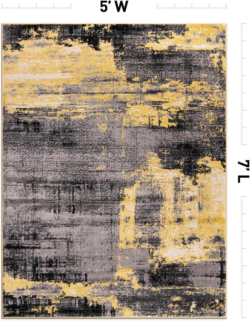 Modern Abstract Design Non Shedding Soft Ideal for Living Room,Bedroom,Kitchen Area Rug Yellow