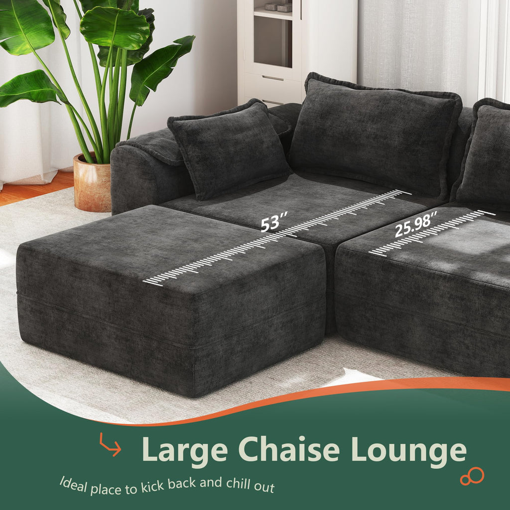 Cloud Memory Foam Ottoman Boneless Footrest for Couch Dark Grey