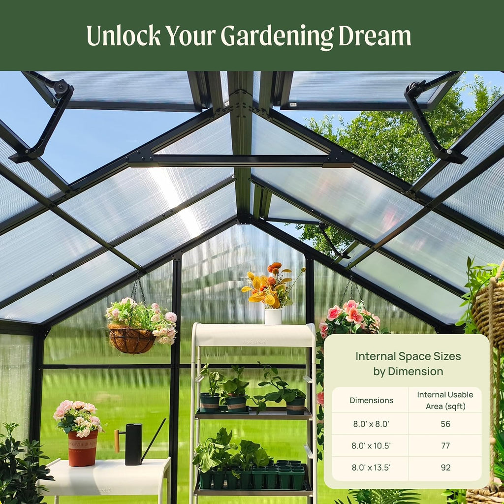 Junior Victorian Greenhouse 8ft - Durable Aluminum Frame with Polycarbonate Panels - All-Season Greenhouse for
