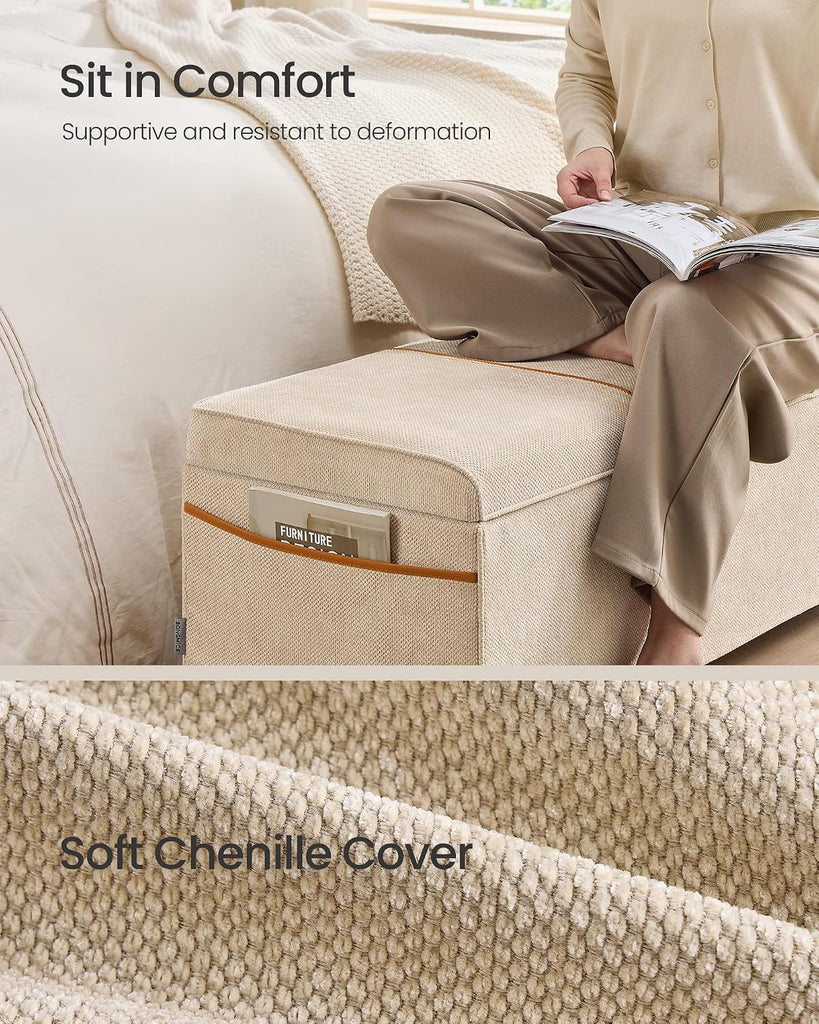 Storage Ottoman Bench, Storage Chest, 15.7 x 43.3 x 15.7 Inches, End of Bed Bench, 27 Gal. (103 L), Cappuccino Beige