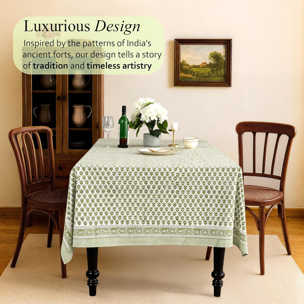 Tablecloth 100% Cotton 60x90 Inch Indian Block Print Rectangle Table Cover, Washable Table Cloth