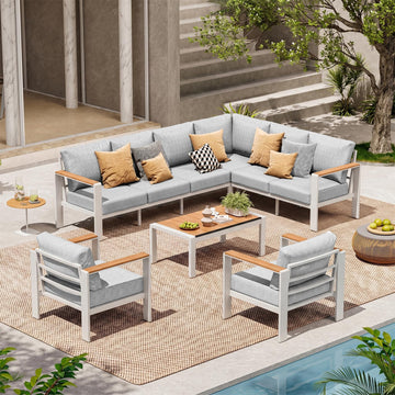 Aluminum Outdoor Patio Furniture Set, 8 Seats Patio Conversation Sets, Oversized Outdoor Sectional with Washable