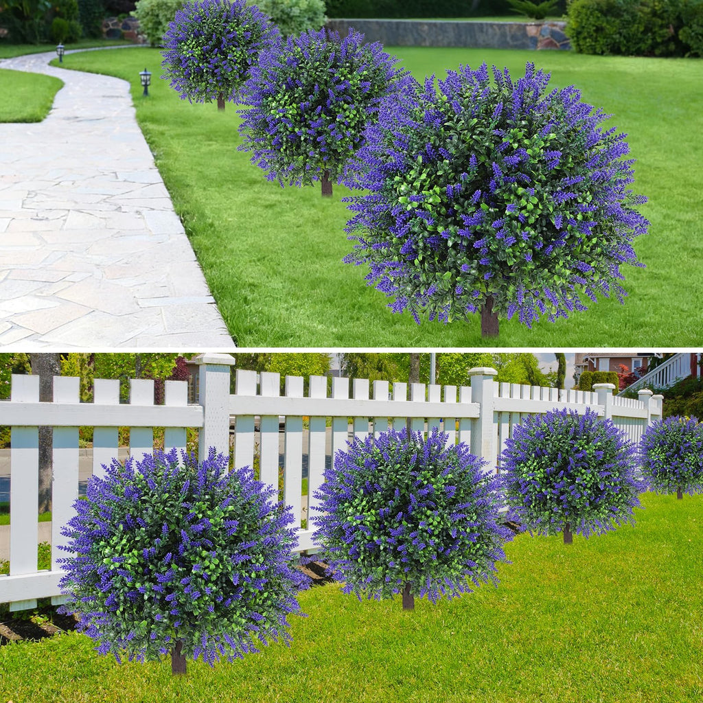 25" Artificial Lavender Topiary Ball Trees Set of 2 with Ground Spikes