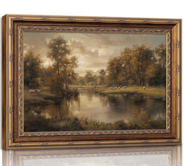 Vintage Gold Framed Landscape Wall Art 12x16 IN River Painting