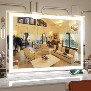 Vanity Mirror with Lights, 32" x 22" Large Lighted Vanity Mirror with Dimmable 3 Modes, LED Makeup Mirror, USB