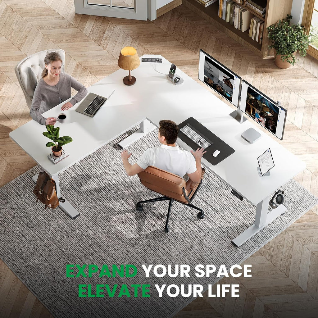63x55 Inch L-Shaped Standing Desk with Charging Station Corner Desk