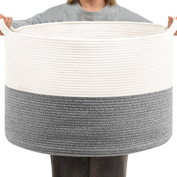 Foldable Laundry Hamper Basket with Collapsible Handle Cotton Rope Soft Woven Fabric Storage Organizer Clothes Toys