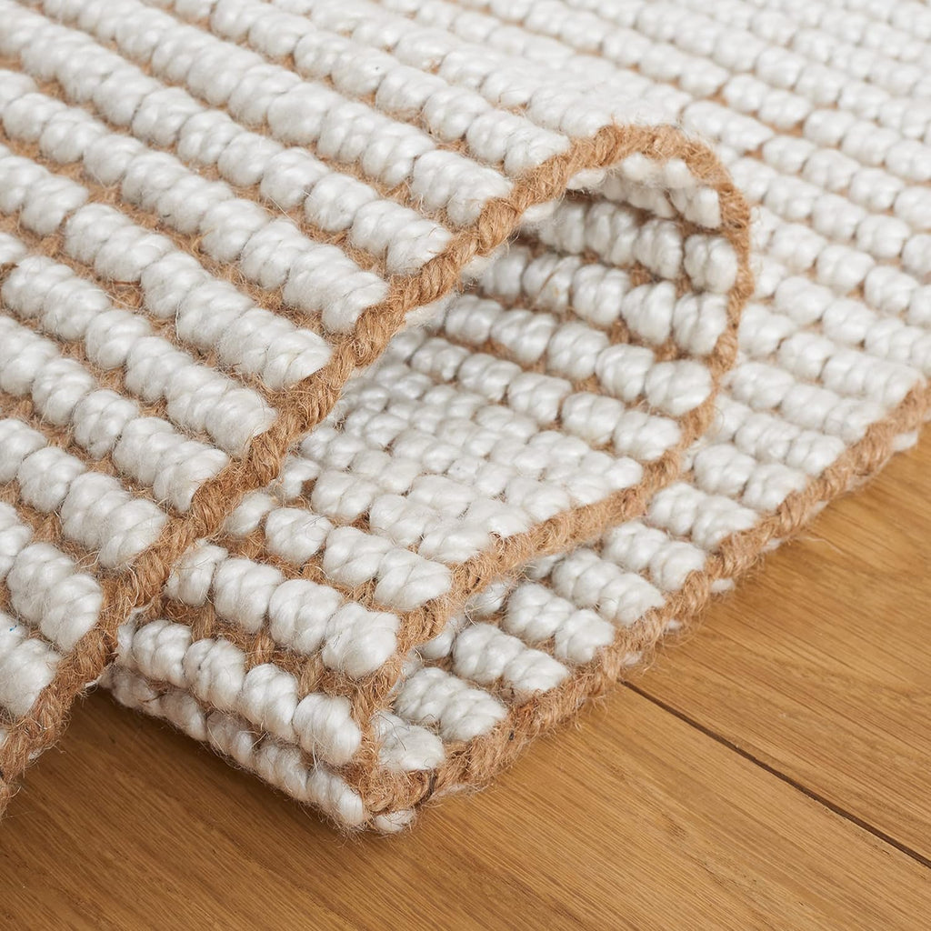 Natural Fiber Area Rug - 10' x 14', Ivory & Natural, Handmade Woven Farmhouse Fringe Jute
