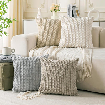 Set of 4 Neutral Decorative Throw Pillow Covers 18x18 Inch Corduroy Pillow Covers