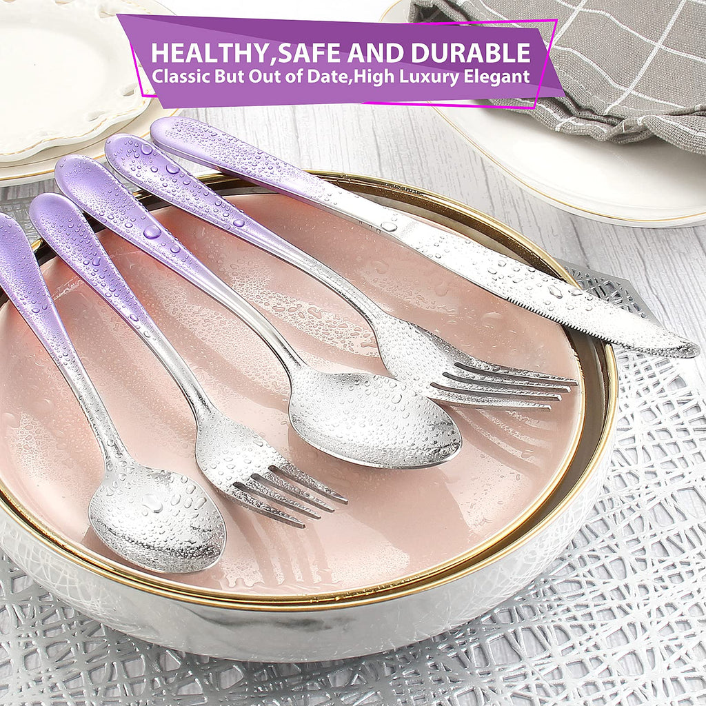 Gradient Purple Silverware set for 4, Stainless Steel Flatware Set, 20 Piece Tableware Cutlery Set, Mirror Polished