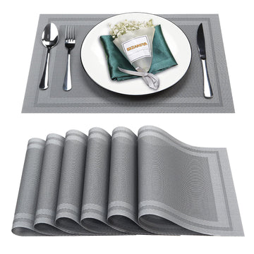 Gray Vinyl Placemats Set of 6,Washable Dining PVC Table Mats