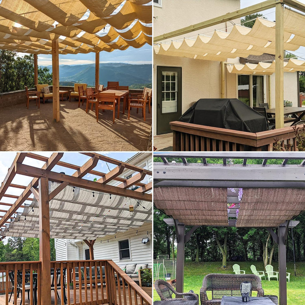 4' x 12' Retractable Sun Shade Canopy Cover Sliding Wave Shade Sail for Pergola Patio Deck Yard Gazebo Outdoor (Light