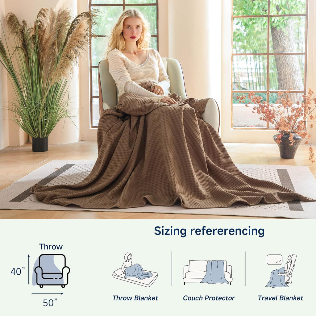 100% Cotton Waffle Weave Throw Blanket 40"x50", Soft Lightweight Breathable Cozy Washed, Layer Blanket, Farmhouse