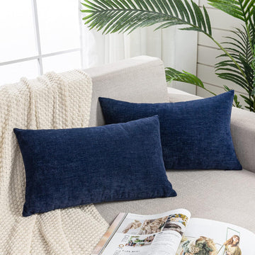 Lumbar Support Pillow Decorative Rectangle Throw Pillow Covers 12"x20" Inch Set of 2, Soft Chenille Pillowcase