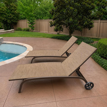 Pool Lounge Chairs with Wheels, Chaise Lounge Chairs Set of 2 (Brown) | 5-Position Adjustable Backrest, All Weather