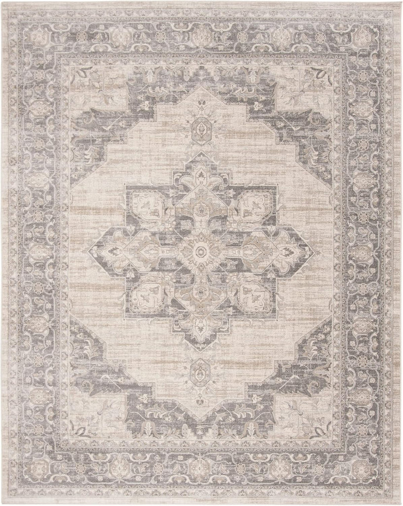 Area Rug 12x15 - Brentwood - Large - Cream & Grey, Medallion Distressed Design, Non-Shedding & Easy to Clean