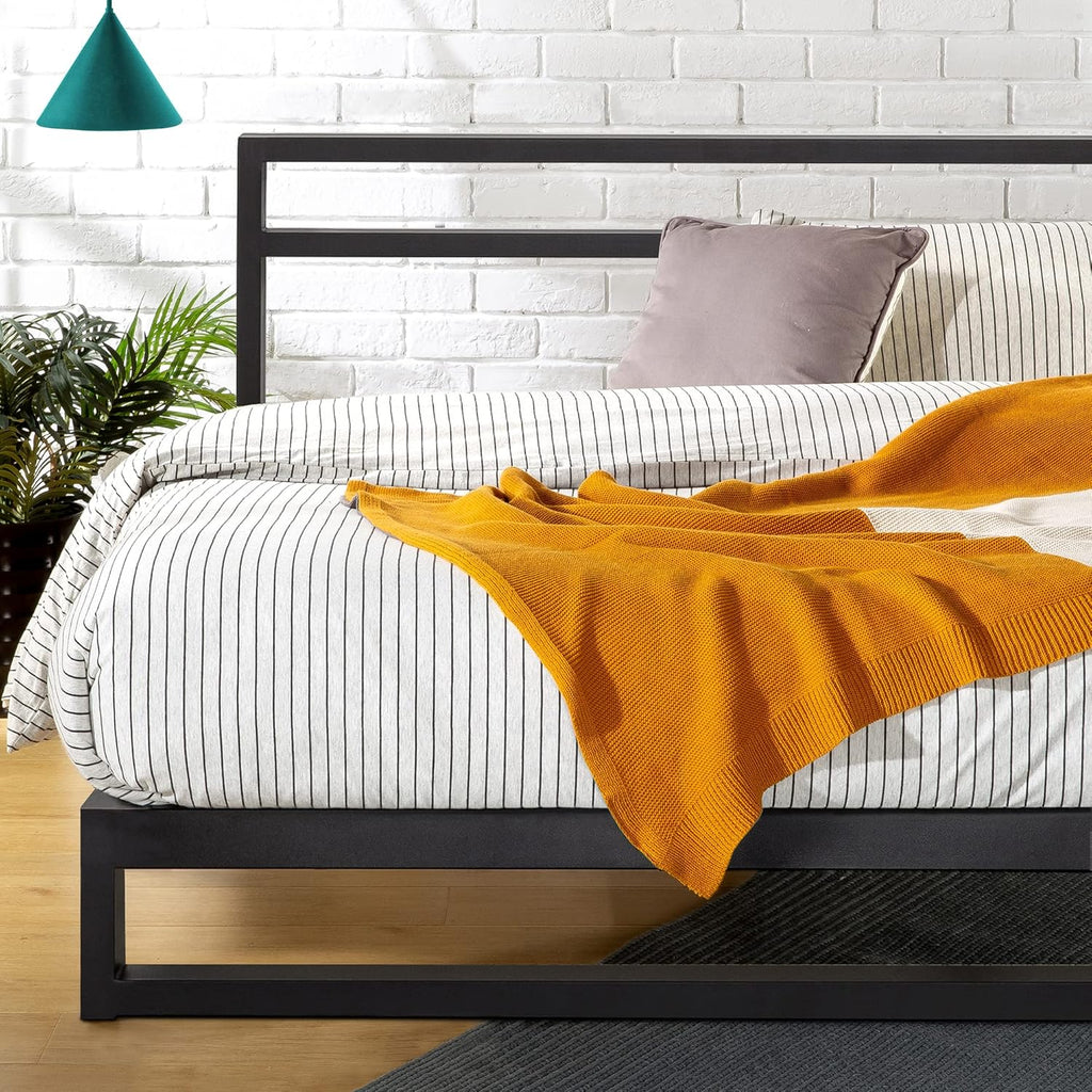 Trisha 7 Inch Metal Platform Bed Frame with Headboard, Wood Slat Support, No Box Spring Needed, Easy Assembly, Queen