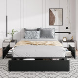Full Platform Bed Frame with 3 Storage Drawers, Faux Leather Upholstered, Wooden Slats Support, No Box Spring Needed